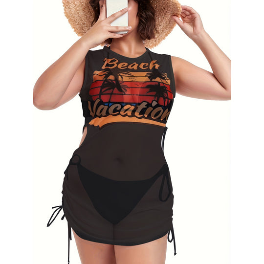 Damen Strandkleidung mit seitlichen Raffung und stylischem Print EB