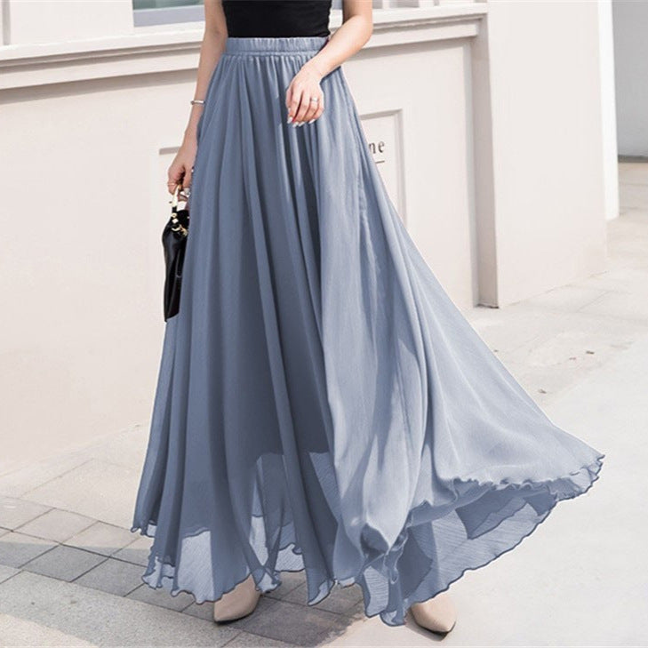 Damen nan Maxi-Chiffonrock mit elastischem Bund und fließender A-Linie EB