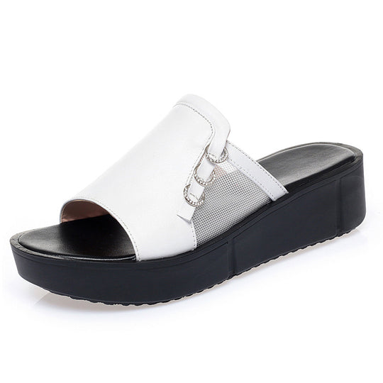 Damen Bequeme Plateau-Sandalen mit modischem Netzdesign und dekorativen Ketten EB