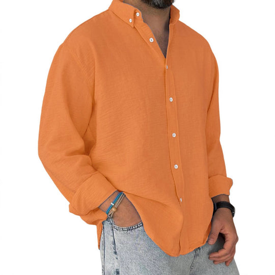 Herren nan leichtes Baumwoll-Leinen-Hemd mit Button-Down-Kragen und entspannter Relaxed-Fit EB