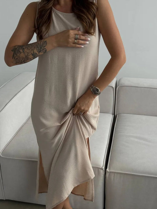 Damen Maxikleid mit elegantem Seitenschlitz und fließendem Stoff EB