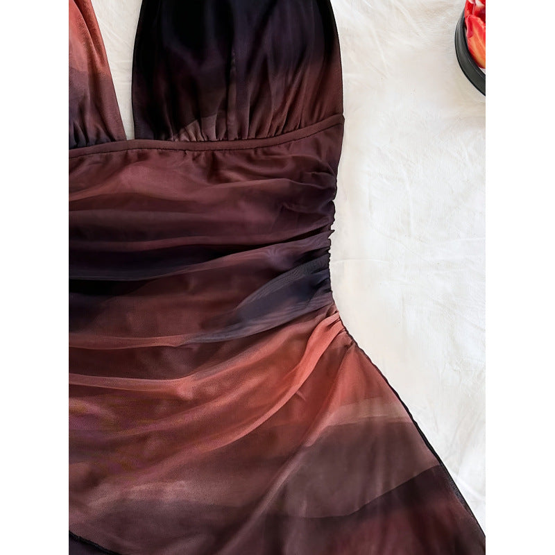 Damen Chiffonkleid mit tiefem V-Ausschnitt und zarter Wickeloptik EB