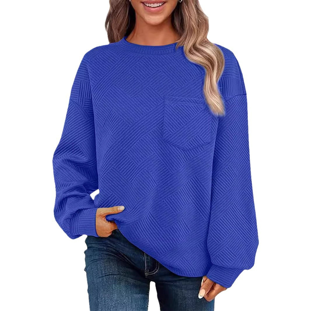 Damen Lässiger Pullover mit strukturiertem Muster und praktischen Taschen EB