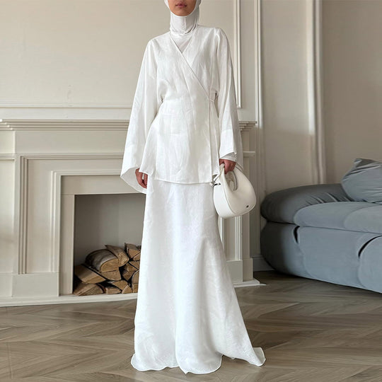 Damen elegantes Maxikleid aus satinierter Baumwolle EB