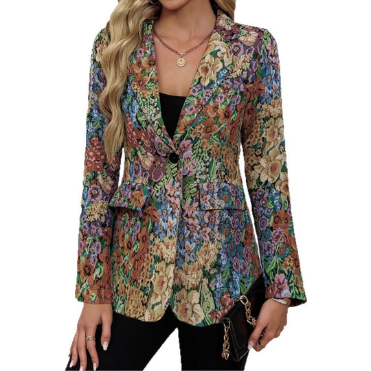 Damen Blazerjacke mit floralem Muster und eleganten Details EB