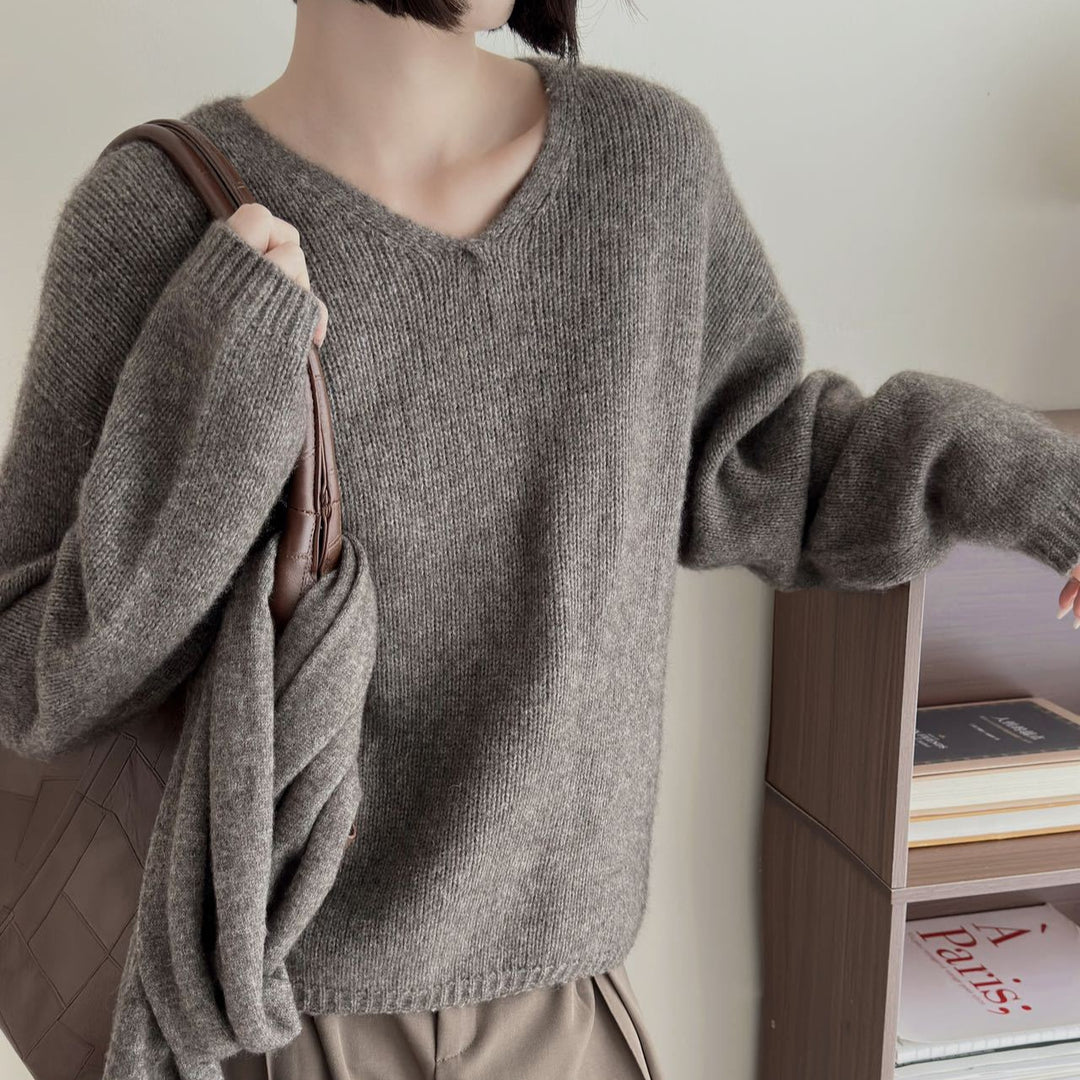 Femme Luxuriöser V-Ausschnitt Pullover EB