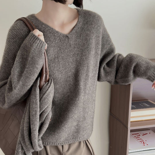 Femme Luxuriöser V-Ausschnitt Pullover EB