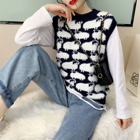 Damen Strickpullover mit verspieltem Tiermotiv und lässigem Schnitt EB
