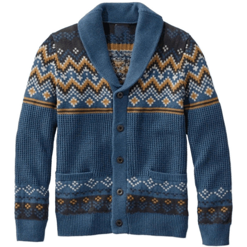 Herren Strickjacke mit traditionellem Norweger-Muster und großen Taschen EB