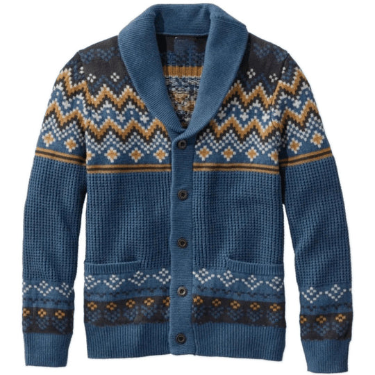 Herren Strickjacke mit traditionellem Norweger-Muster und großen Taschen EB