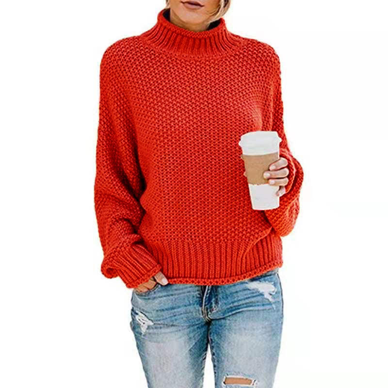 Damen lässiger Rollkragenpullover mit strukturiertem Strickmuster EB
