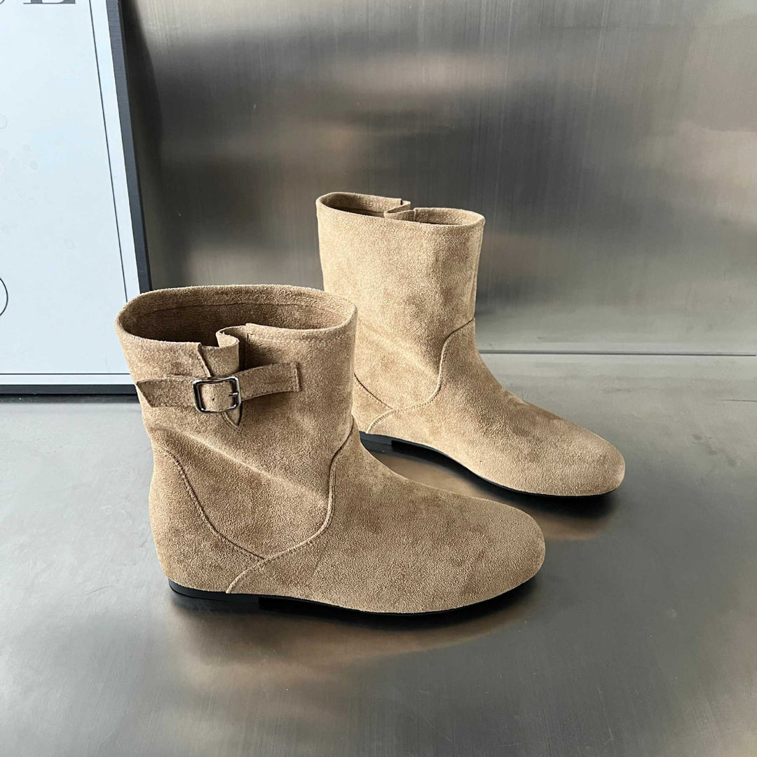 Damen elegante Stiefeletten aus weichem Wildleder mit modischem Schnallenverschluss EB