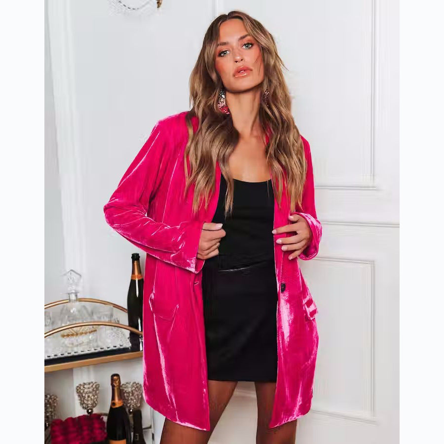 Damen Eleganter Velourscardigan mit lässigem Schnitt und praktischen Taschen EB