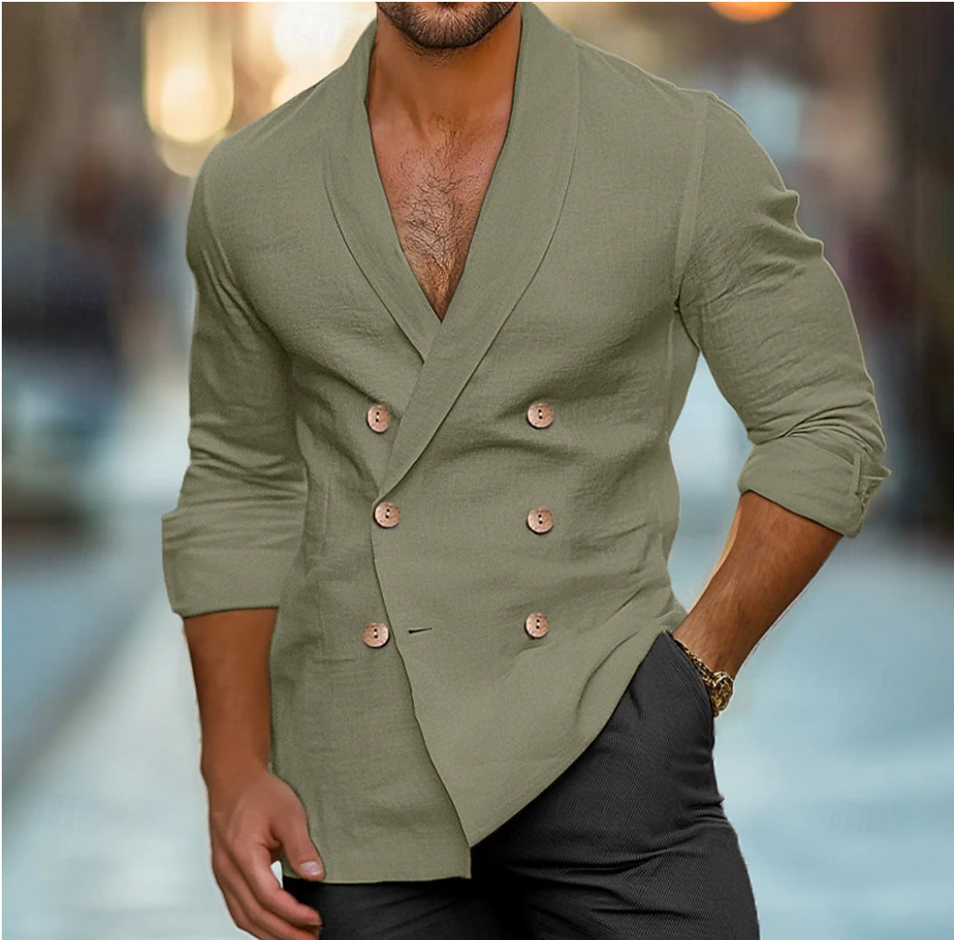 Herren elegante Leinenjacke mit doppelter Knopfleiste EB