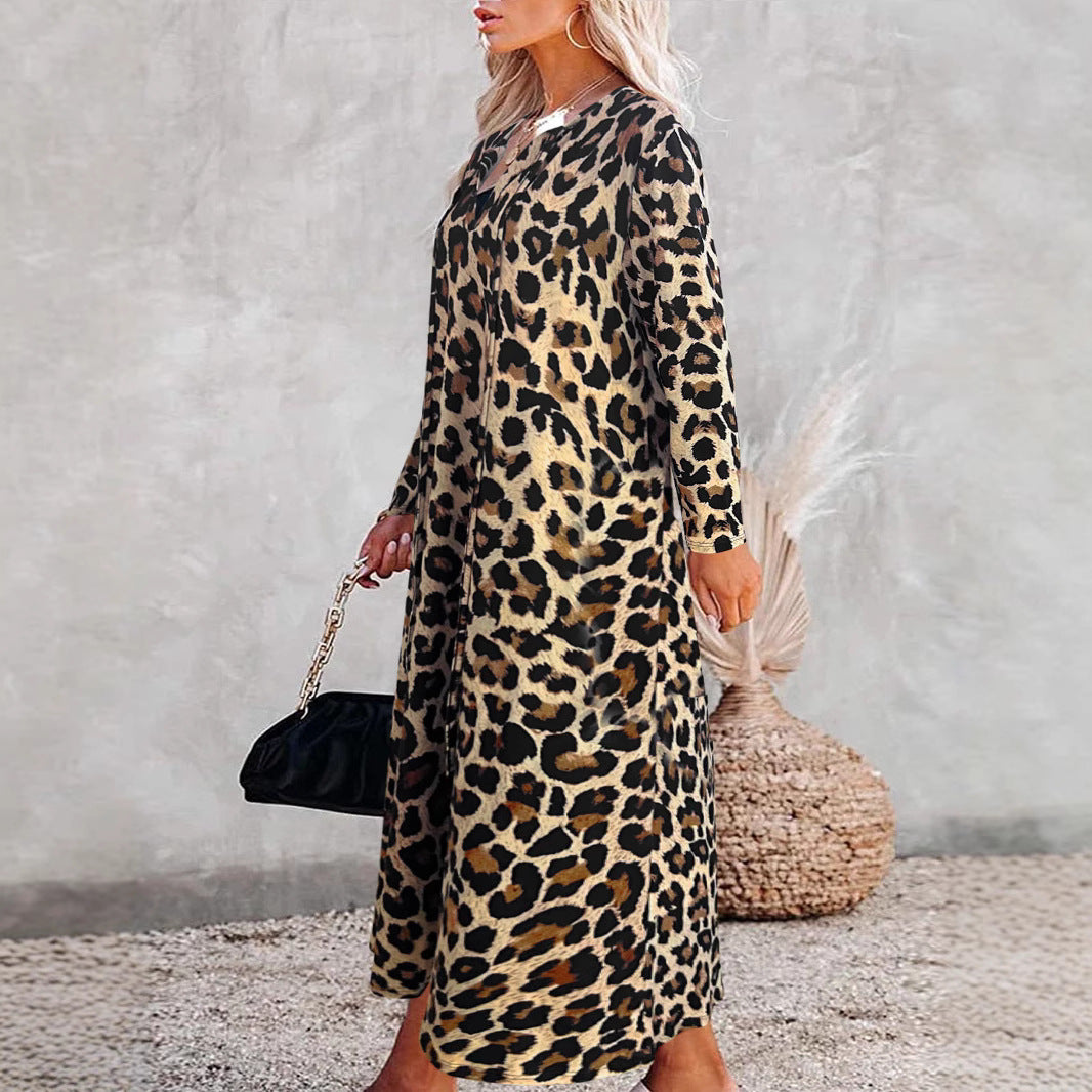 Damen Maxikleid mit trendigem Leopardenmuster und elegantem Wickeldesign EB