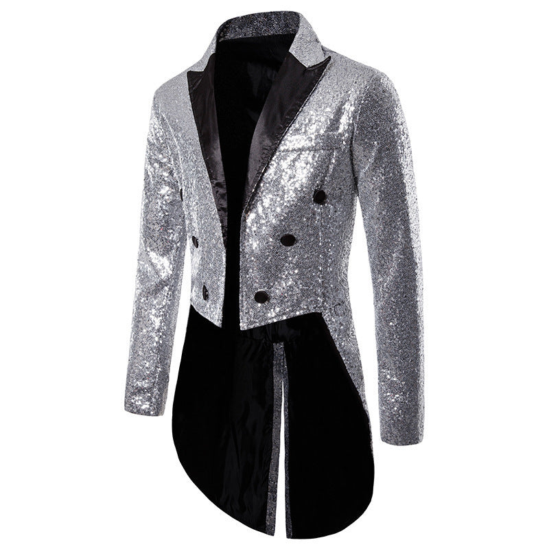 Herren Pailletten Blazer mit elegantem Doppelkinn-Design und extravaganten Details EB