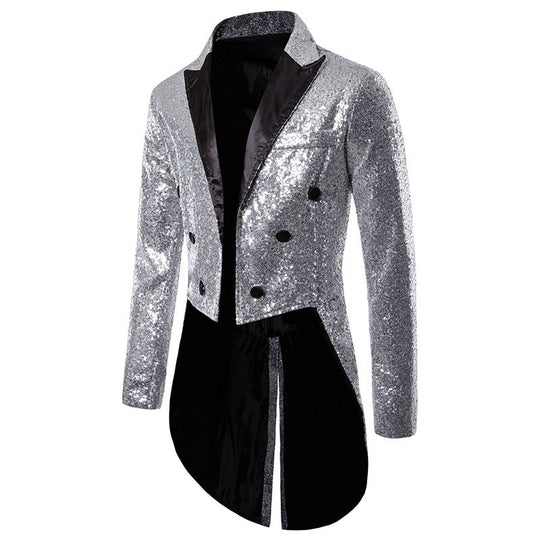 Herren Pailletten Blazer mit elegantem Doppelkinn-Design und extravaganten Details EB