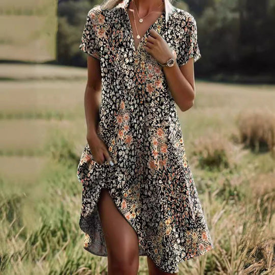 Damen Freizeitkleid mit fröhlichem Blumenmuster und femininem Schnitt EB