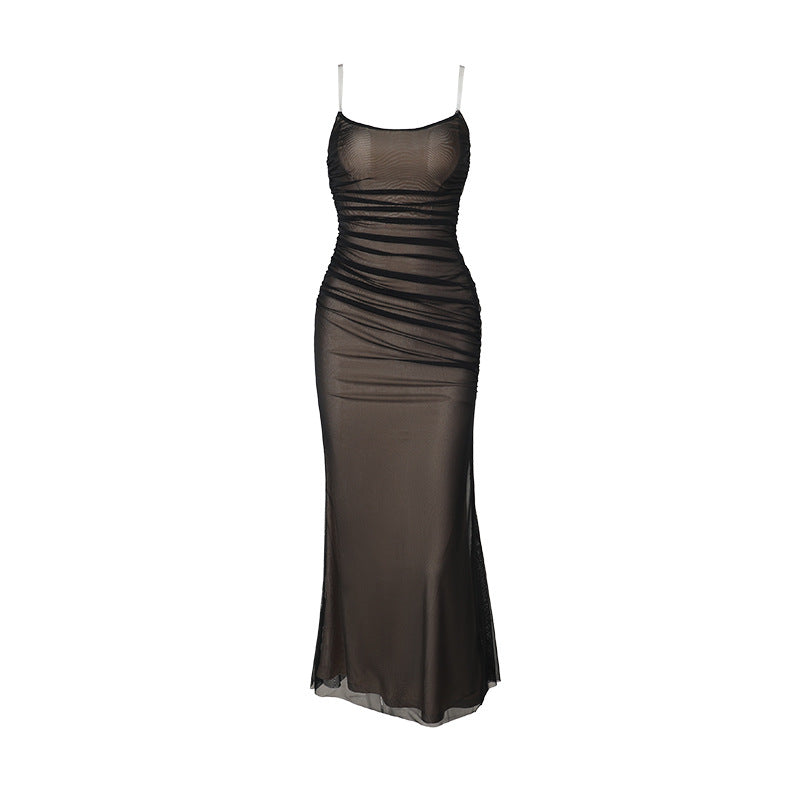 Damen figurbetontes Maxikleid mit elegantem Rüschendesign EB