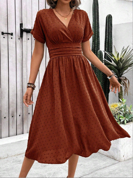 Damen Midikleid mit V-Ausschnitt und Taillenakzent EB