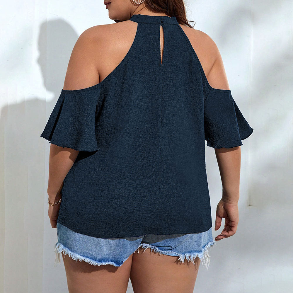 Damen Off-Shoulder Top mit Stehkragen und verspielten Rüschendetails EB