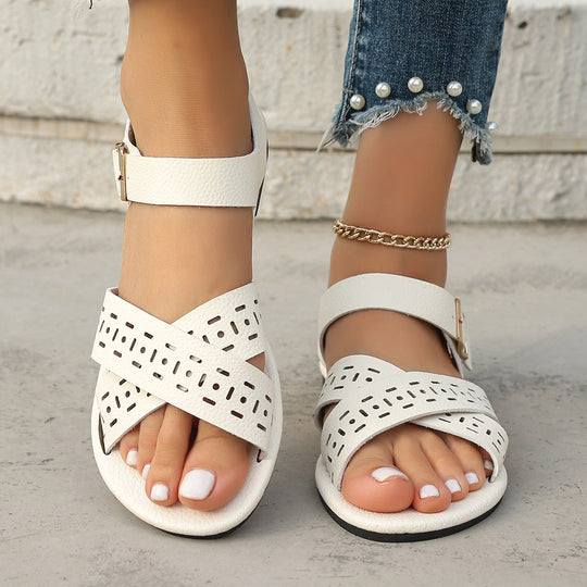 Damen bequeme Schlupfsandalen mit modischem Cut-Out-Design und elastischen Riemen EB
