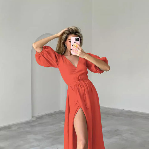 Damen Maxikleid mit eleganten Puffärmeln EB
