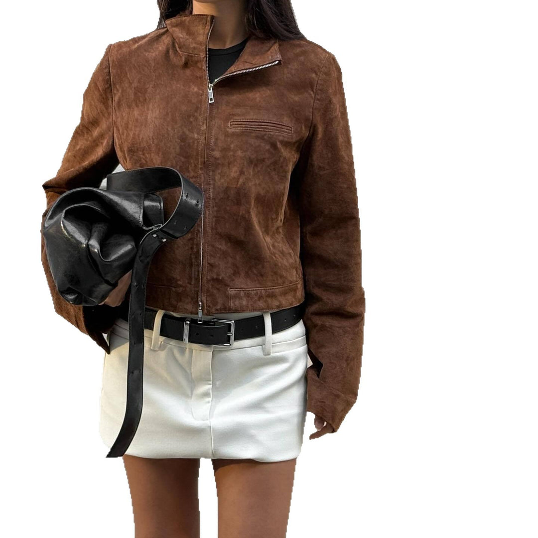 Damen Wildlederjacke mit modernem Stehkragen EB