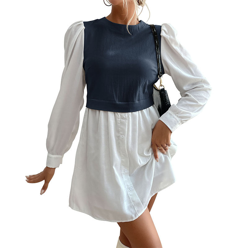 Damen Blusenkleid mit Puffärmeln und tailliertem Oberteil EB