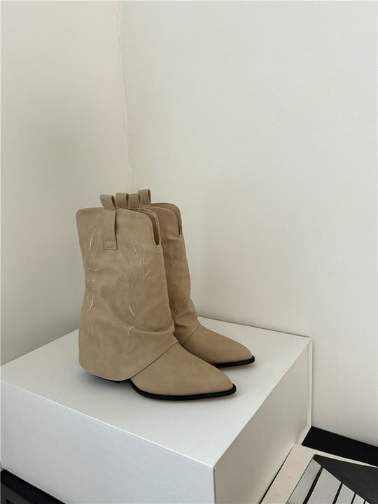Damen Cowboy-Stiefel mit gerafftem Schaft und filigranen Nähten EB