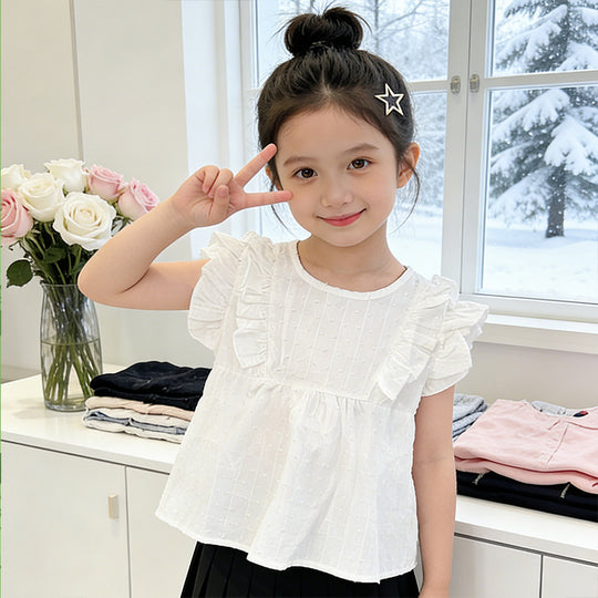 Mädchen modische Bluse mit Rüschen und Pünktchenmuster EB