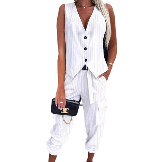 Damen elegantes Anzug-Set mit gestreiftem Design und lässigem Schnitt EB