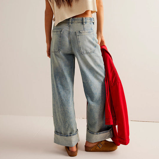 Damen Weite Jeans mit hoher Taille und gesundem Schnitt EB