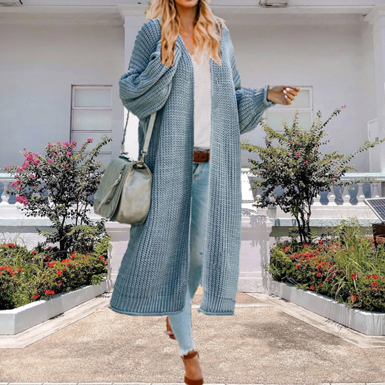 Damen Strickmantel mit offenem Design und voluminösen Ärmeln EB