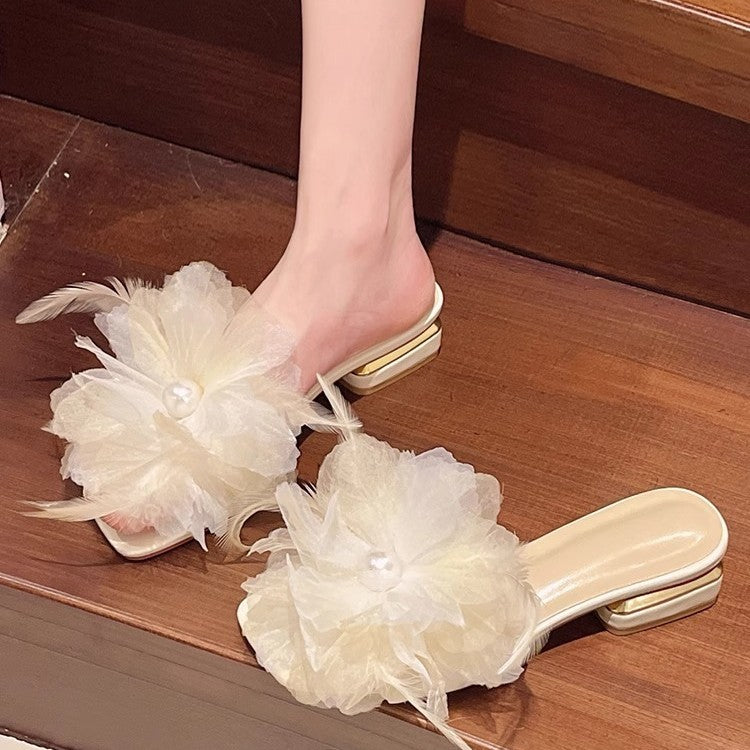 Damen elegante Mules mit floralen Applikationen EB