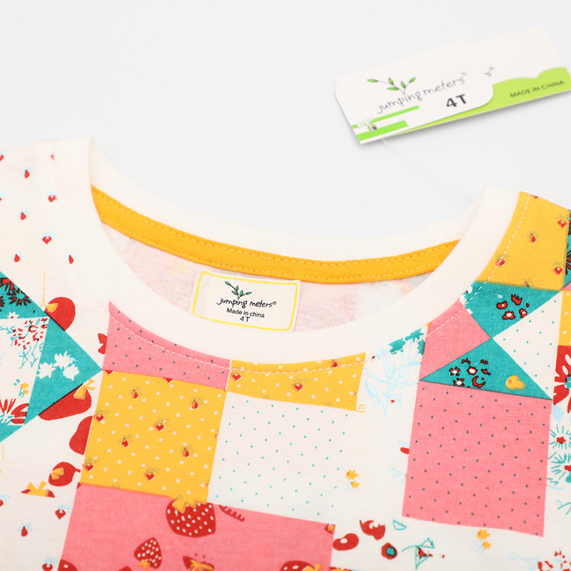Mädchen Kurzarm Kleid mit fröhlichem Patchwork-Design EB