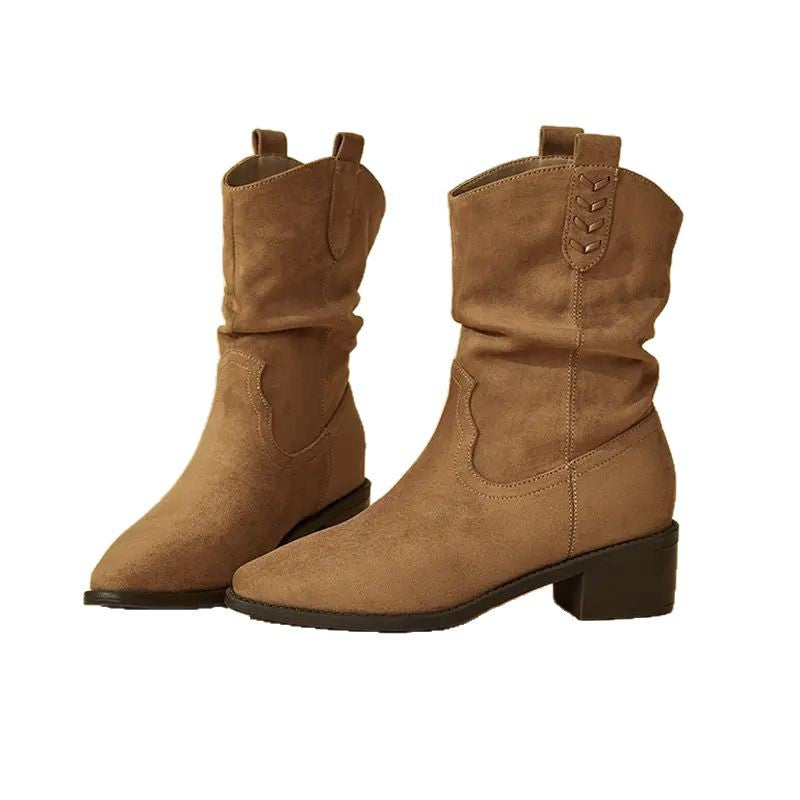 Damen modische Stiefeletten mit eleganter Faltenoptik und rustikalem Design EB