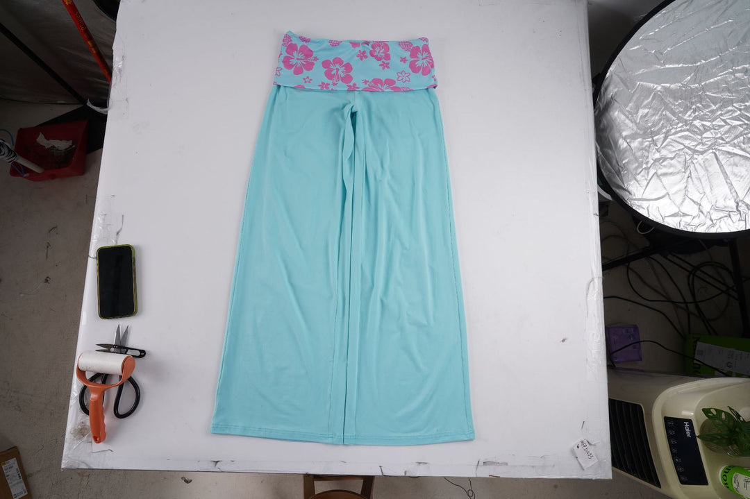 Damen nan weite Yoga-Palazzohose mit Umschlagbund und hoher Taille EB