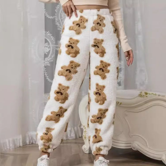 Damen kuschelige Fleece-Hose mit Leopardenmuster EB
