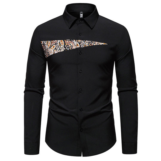 Herren modisches Langarmhemd mit Paisleymuster-Details EB