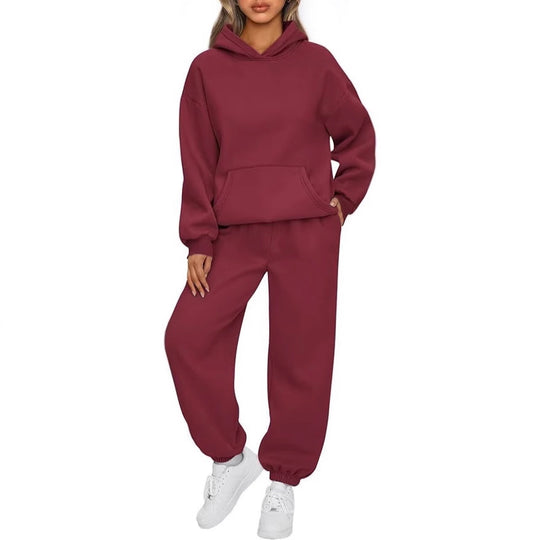 Damen nan luxuriöses Oversize-Loungewear-Set Kapuzenpullover mit Kängurutasche und weit geschnittene Jogginghose mit elastischen Knöchelabschlüssen EB