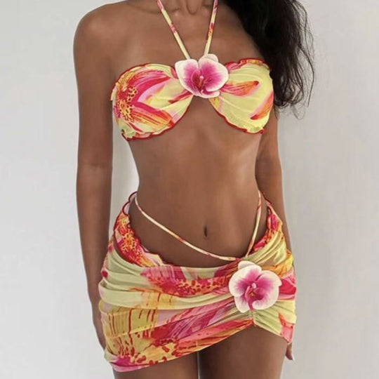 Damen Bikini-Set mit floralem Design und verspieltem Wickelrock EB