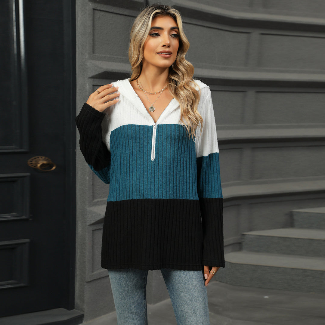 Damen Lässiger Pullover mit hohem Kragen und kontrastierenden Streifen EB