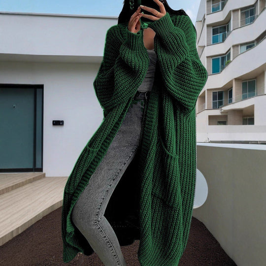 Damen Langer Strickcardigan mit seitlichen Taschen und lässigem Schnitt EB