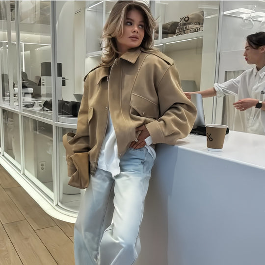 Damen Oversize Jacke mit funktionalen Taschen und weichem Futter EB