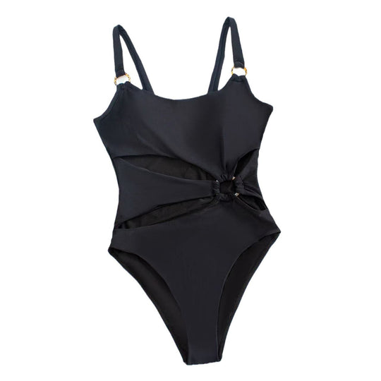 Damen einseitiger Badeanzug mit raffiniertem Wickeldesign EB