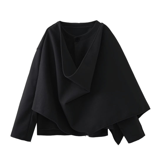 Damen asymmetrische Jacke mit modernem Kragen und geschwungenem Schnitt EB