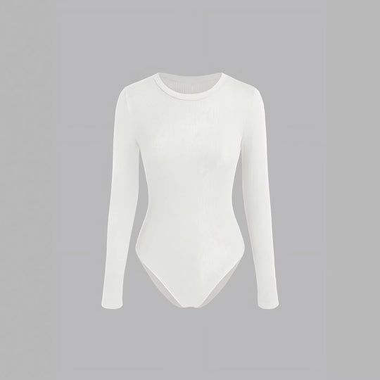 Damen Figurnahes geripptes Langarm-Basicshirt mit Rundhalsausschnitt und Stretch EB