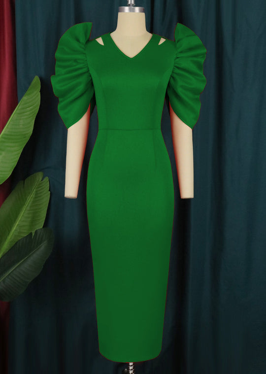 Damen Elegantes Midi-Kleid mit voluminösen Puffärmeln EB