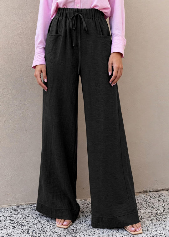 Damen Weit geschnittene Sommerhose mit elastischem Bund und frontalen Taschen EB